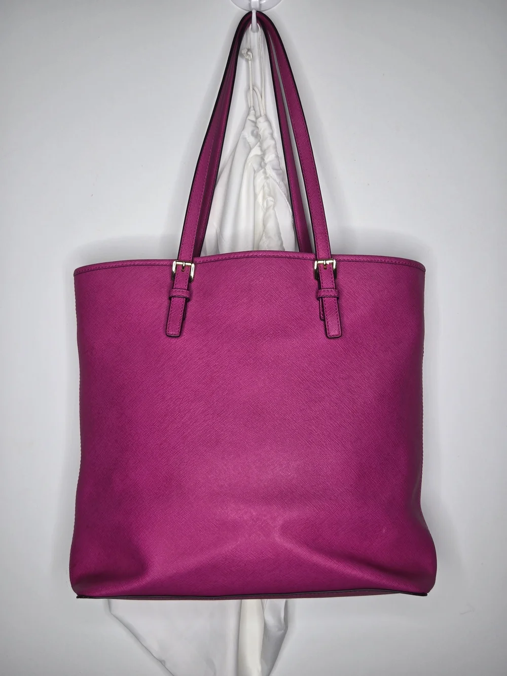 Michael Kors Jet Set Raspberry Saffiano Leather Large Top Zip Pocket Tote Bag